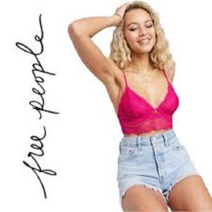 Free People ALYSSA Underwire Lace Bra Cropped Bralette Fuschia NWT